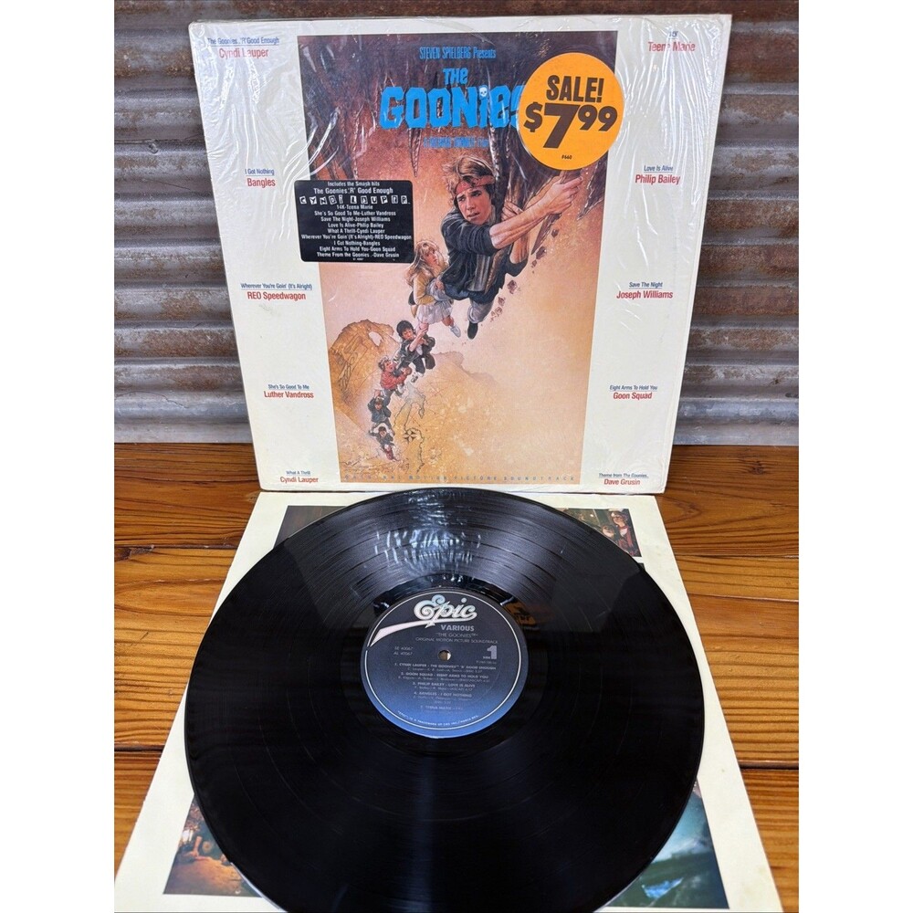 The Goonies Soundtrack 1985 LP in Shrink w/hype sticker Epic SE 40067 Minty